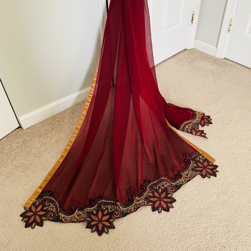 Elegant Burgundy Embroidered Dress - Picture 2 of 3